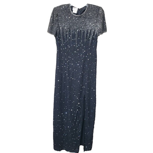 Stenay Vintage Silk Beaded Sequined Long Formal Dress Shoulder Pads Size 14 - Picture 1 of 9